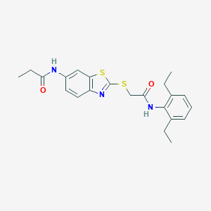 molecular formula C22H25N3O2S2 B471743 N-(2-{[2-(2,6-diethylanilino)-2-oxoethyl]sulfanyl}-1,3-benzothiazol-6-yl)propanamide CAS No. 425655-35-2