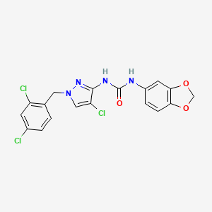 molecular formula C18H13Cl3N4O3 B4718103 N-(1,3-BENZODIOXOL-5-YL)-N'-[4-CHLORO-1-(2,4-DICHLOROBENZYL)-1H-PYRAZOL-3-YL]UREA 