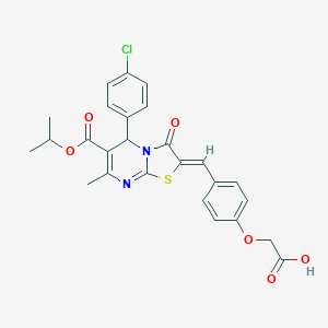 2-[4-[(Z)-[5-(4-chlorophenyl)-7-methyl-3-oxo-6-propan-2-yloxycarbonyl-5H-[1,3]thiazolo[3,2-a]pyrimidin-2-ylidene]methyl]phenoxy]acetic acid