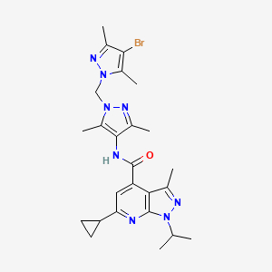 molecular formula C25H31BrN8O B4718936 N~4~-{1-[(4-BROMO-3,5-DIMETHYL-1H-PYRAZOL-1-YL)METHYL]-3,5-DIMETHYL-1H-PYRAZOL-4-YL}-6-CYCLOPROPYL-1-ISOPROPYL-3-METHYL-1H-PYRAZOLO[3,4-B]PYRIDINE-4-CARBOXAMIDE 