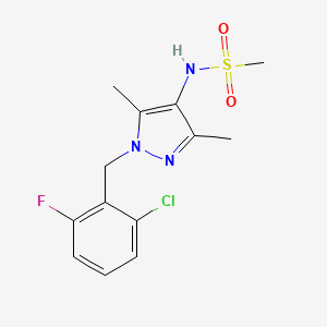 molecular formula C13H15ClFN3O2S B4719256 N-{1-[(2-CHLORO-6-FLUOROPHENYL)METHYL]-3,5-DIMETHYL-1H-PYRAZOL-4-YL}METHANESULFONAMIDE 