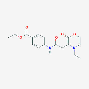 molecular formula C17H22N2O5 B4719923 Ethyl 4-{[(4-ethyl-2-oxomorpholin-3-yl)acetyl]amino}benzoate 