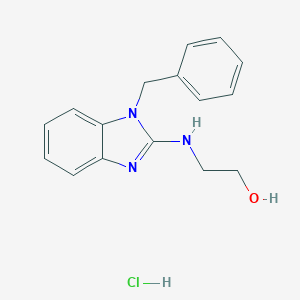 molecular formula C16H18ClN3O B047200 1-Benzyl-2-(2-hydroxyethylamino)benzimidazole hydrochloride CAS No. 111678-90-1