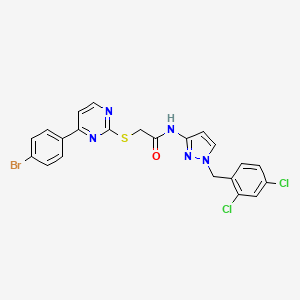 molecular formula C22H16BrCl2N5OS B4720177 2-{[4-(4-BROMOPHENYL)-2-PYRIMIDINYL]SULFANYL}-N~1~-[1-(2,4-DICHLOROBENZYL)-1H-PYRAZOL-3-YL]ACETAMIDE 
