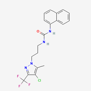 molecular formula C19H18ClF3N4O B4720520 N-{3-[4-CHLORO-5-METHYL-3-(TRIFLUOROMETHYL)-1H-PYRAZOL-1-YL]PROPYL}-N'-(1-NAPHTHYL)UREA 