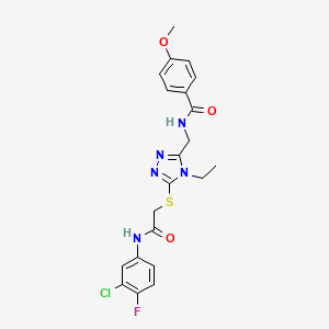 molecular formula C21H21ClFN5O3S B4720558 N-{[5-({2-[(3-chloro-4-fluorophenyl)amino]-2-oxoethyl}sulfanyl)-4-ethyl-4H-1,2,4-triazol-3-yl]methyl}-4-methoxybenzamide 