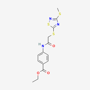 molecular formula C14H15N3O3S3 B4720964 ETHYL 4-(2-{[3-(METHYLSULFANYL)-1,2,4-THIADIAZOL-5-YL]SULFANYL}ACETAMIDO)BENZOATE 