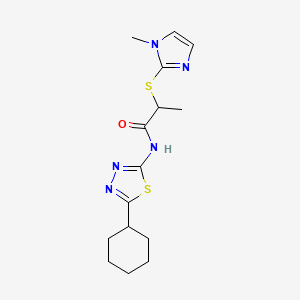 molecular formula C15H21N5OS2 B4721080 N-(5-cyclohexyl-1,3,4-thiadiazol-2-yl)-2-[(1-methyl-1H-imidazol-2-yl)sulfanyl]propanamide 