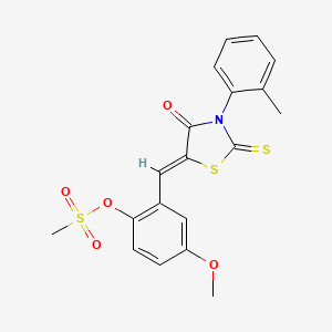 molecular formula C19H17NO5S3 B4721377 [4-methoxy-2-[(Z)-[3-(2-methylphenyl)-4-oxo-2-sulfanylidene-1,3-thiazolidin-5-ylidene]methyl]phenyl] methanesulfonate 