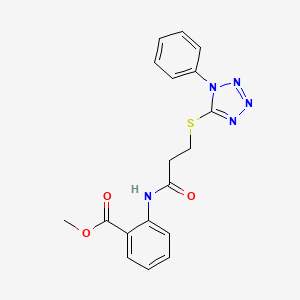 molecular formula C18H17N5O3S B4721477 methyl 2-({3-[(1-phenyl-1H-tetrazol-5-yl)sulfanyl]propanoyl}amino)benzoate 