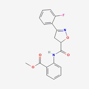molecular formula C18H15FN2O4 B4721501 METHYL 2-[3-(2-FLUOROPHENYL)-4,5-DIHYDRO-1,2-OXAZOLE-5-AMIDO]BENZOATE 