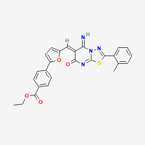 molecular formula C26H20N4O4S B4721625 ethyl 4-[5-[(Z)-[5-imino-2-(2-methylphenyl)-7-oxo-[1,3,4]thiadiazolo[3,2-a]pyrimidin-6-ylidene]methyl]furan-2-yl]benzoate 