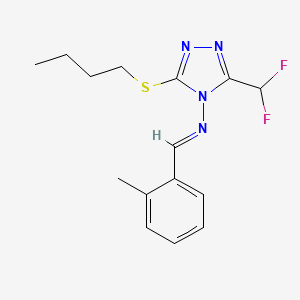 molecular formula C15H18F2N4S B4722154 N-[3-(BUTYLSULFANYL)-5-(DIFLUOROMETHYL)-4H-1,2,4-TRIAZOL-4-YL]-N-[(E)-1-(2-METHYLPHENYL)METHYLIDENE]AMINE 
