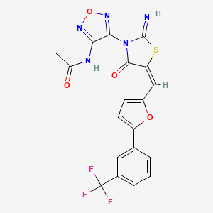 molecular formula C19H12F3N5O4S B4722353 N-{4-[(5E)-2-imino-4-oxo-5-({5-[3-(trifluoromethyl)phenyl]furan-2-yl}methylidene)-1,3-thiazolidin-3-yl]-1,2,5-oxadiazol-3-yl}acetamide 