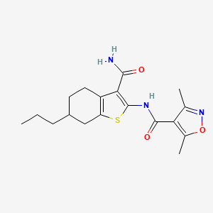 molecular formula C18H23N3O3S B4722796 N-(3-carbamoyl-6-propyl-4,5,6,7-tetrahydro-1-benzothiophen-2-yl)-3,5-dimethyl-1,2-oxazole-4-carboxamide 