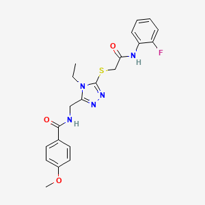 molecular formula C21H22FN5O3S B4723184 N-((4-ethyl-5-((2-((2-fluorophenyl)amino)-2-oxoethyl)thio)-4H-1,2,4-triazol-3-yl)methyl)-4-methoxybenzamide 