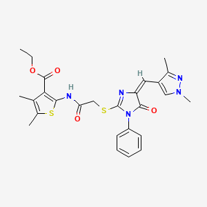 molecular formula C26H27N5O4S2 B4723661 ETHYL 2-{[2-({4-[(E)-1-(1,3-DIMETHYL-1H-PYRAZOL-4-YL)METHYLIDENE]-5-OXO-1-PHENYL-4,5-DIHYDRO-1H-IMIDAZOL-2-YL}SULFANYL)ACETYL]AMINO}-4,5-DIMETHYL-3-THIOPHENECARBOXYLATE 