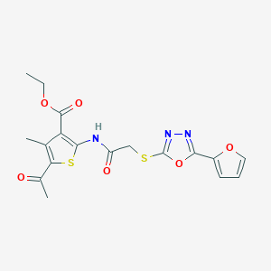 molecular formula C18H17N3O6S2 B4724263 ETHYL 5-ACETYL-2-[(2-{[5-(2-FURYL)-1,3,4-OXADIAZOL-2-YL]SULFANYL}ACETYL)AMINO]-4-METHYL-3-THIOPHENECARBOXYLATE 