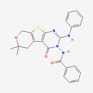 molecular formula C24H22N4O3S B4724524 N-(5-anilino-12,12-dimethyl-3-oxo-11-oxa-8-thia-4,6-diazatricyclo[7.4.0.02,7]trideca-1(9),2(7),5-trien-4-yl)benzamide 