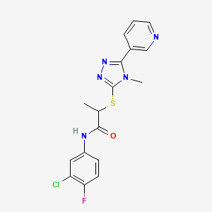 molecular formula C17H15ClFN5OS B4724664 N-(3-chloro-4-fluorophenyl)-2-{[4-methyl-5-(pyridin-3-yl)-4H-1,2,4-triazol-3-yl]sulfanyl}propanamide 