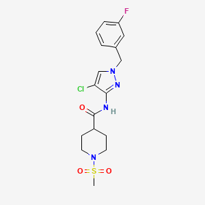 molecular formula C17H20ClFN4O3S B4724796 N~4~-[4-CHLORO-1-(3-FLUOROBENZYL)-1H-PYRAZOL-3-YL]-1-(METHYLSULFONYL)-4-PIPERIDINECARBOXAMIDE 