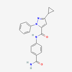 molecular formula C20H18N4O2 B4726914 N-(4-carbamoylphenyl)-3-cyclopropyl-1-phenyl-1H-pyrazole-5-carboxamide 