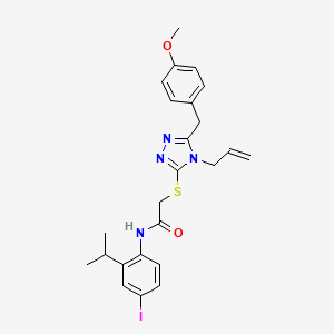 molecular formula C24H27IN4O2S B4727107 N-[4-iodo-2-(propan-2-yl)phenyl]-2-{[5-(4-methoxybenzyl)-4-(prop-2-en-1-yl)-4H-1,2,4-triazol-3-yl]sulfanyl}acetamide 
