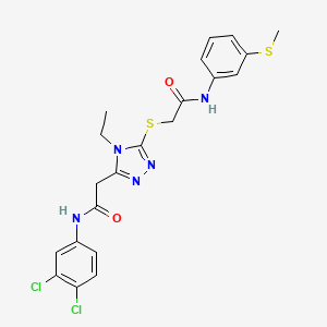molecular formula C21H21Cl2N5O2S2 B4728362 2-[(5-{2-[(3,4-dichlorophenyl)amino]-2-oxoethyl}-4-ethyl-4H-1,2,4-triazol-3-yl)sulfanyl]-N-[3-(methylsulfanyl)phenyl]acetamide 