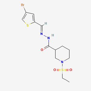 molecular formula C13H18BrN3O3S2 B4728408 N'-[(E)-(4-bromothiophen-2-yl)methylidene]-1-(ethylsulfonyl)piperidine-3-carbohydrazide 
