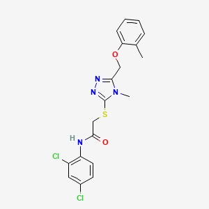 molecular formula C19H18Cl2N4O2S B4728502 N-(2,4-dichlorophenyl)-2-({4-methyl-5-[(2-methylphenoxy)methyl]-4H-1,2,4-triazol-3-yl}sulfanyl)acetamide 