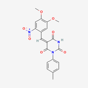 molecular formula C20H17N3O7 B4728834 (5E)-5-[(4,5-dimethoxy-2-nitrophenyl)methylidene]-1-(4-methylphenyl)-1,3-diazinane-2,4,6-trione 
