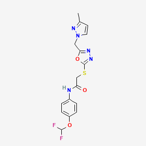 molecular formula C16H15F2N5O3S B4729194 N~1~-[4-(DIFLUOROMETHOXY)PHENYL]-2-({5-[(3-METHYL-1H-PYRAZOL-1-YL)METHYL]-1,3,4-OXADIAZOL-2-YL}SULFANYL)ACETAMIDE 
