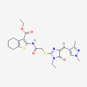 molecular formula C24H29N5O4S2 B4729549 ETHYL 2-{[2-({4-[(E)-1-(1,3-DIMETHYL-1H-PYRAZOL-4-YL)METHYLIDENE]-1-ETHYL-5-OXO-4,5-DIHYDRO-1H-IMIDAZOL-2-YL}SULFANYL)ACETYL]AMINO}-4,5,6,7-TETRAHYDRO-1-BENZOTHIOPHENE-3-CARBOXYLATE 