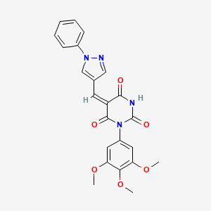 molecular formula C23H20N4O6 B4729633 (5E)-5-[(1-phenylpyrazol-4-yl)methylidene]-1-(3,4,5-trimethoxyphenyl)-1,3-diazinane-2,4,6-trione 