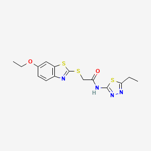 molecular formula C15H16N4O2S3 B4730176 2-[(6-ethoxy-1,3-benzothiazol-2-yl)sulfanyl]-N-(5-ethyl-1,3,4-thiadiazol-2-yl)acetamide 
