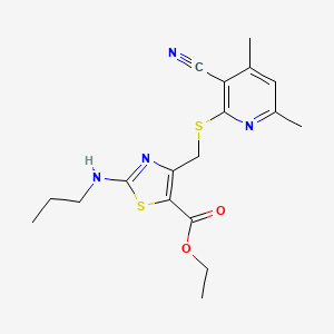 molecular formula C18H22N4O2S2 B4730871 ETHYL 4-{[(3-CYANO-4,6-DIMETHYL-2-PYRIDYL)SULFANYL]METHYL}-2-(PROPYLAMINO)-1,3-THIAZOLE-5-CARBOXYLATE 