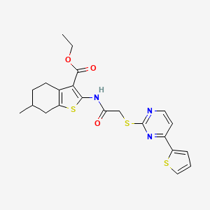 molecular formula C22H23N3O3S3 B4730893 ETHYL 6-METHYL-2-[(2-{[4-(2-THIENYL)-2-PYRIMIDINYL]SULFANYL}ACETYL)AMINO]-4,5,6,7-TETRAHYDRO-1-BENZOTHIOPHENE-3-CARBOXYLATE 
