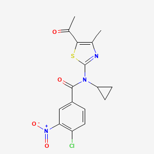 molecular formula C16H14ClN3O4S B4730978 N-(5-acetyl-4-methyl-1,3-thiazol-2-yl)-4-chloro-N-cyclopropyl-3-nitrobenzamide 