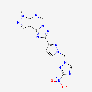 molecular formula C13H10N12O2 B4730995 7-methyl-2-{1-[(3-nitro-1H-1,2,4-triazol-1-yl)methyl]-1H-pyrazol-3-yl}-7H-pyrazolo[4,3-e][1,2,4]triazolo[1,5-c]pyrimidine 