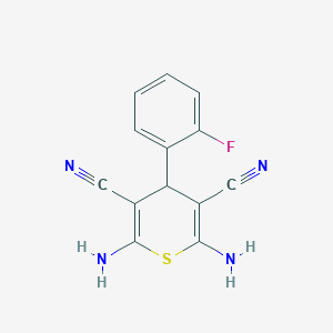 molecular formula C13H9FN4S B047310 2,6-diamino-4-(2-fluorophenyl)-4H-thiopyran-3,5-dicarbonitrile CAS No. 208254-22-2