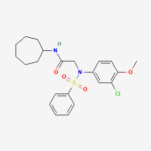 molecular formula C22H27ClN2O4S B4732398 N~2~-(3-chloro-4-methoxyphenyl)-N~1~-cycloheptyl-N~2~-(phenylsulfonyl)glycinamide 