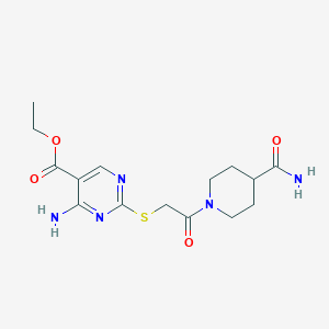 molecular formula C15H21N5O4S B4733286 ethyl 4-amino-2-{[2-(4-carbamoylpiperidin-1-yl)-2-oxoethyl]sulfanyl}pyrimidine-5-carboxylate 