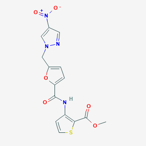 molecular formula C15H12N4O6S B4733408 METHYL 3-[({5-[(4-NITRO-1H-PYRAZOL-1-YL)METHYL]-2-FURYL}CARBONYL)AMINO]-2-THIOPHENECARBOXYLATE 
