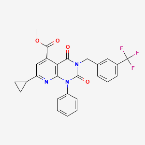 molecular formula C26H20F3N3O4 B4733477 METHYL 7-CYCLOPROPYL-2,4-DIOXO-1-PHENYL-3-{[3-(TRIFLUOROMETHYL)PHENYL]METHYL}-1H,2H,3H,4H-PYRIDO[2,3-D]PYRIMIDINE-5-CARBOXYLATE 