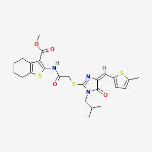 molecular formula C25H29N3O4S3 B4733846 METHYL 2-{[2-({1-ISOBUTYL-4-[(E)-1-(5-METHYL-2-THIENYL)METHYLIDENE]-5-OXO-4,5-DIHYDRO-1H-IMIDAZOL-2-YL}SULFANYL)ACETYL]AMINO}-4,5,6,7-TETRAHYDRO-1-BENZOTHIOPHENE-3-CARBOXYLATE 