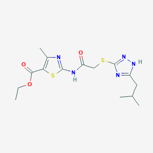 molecular formula C15H21N5O3S2 B4733885 ETHYL 4-METHYL-2-(2-{[5-(2-METHYLPROPYL)-4H-1,2,4-TRIAZOL-3-YL]SULFANYL}ACETAMIDO)-1,3-THIAZOLE-5-CARBOXYLATE 