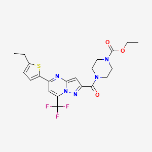 molecular formula C21H22F3N5O3S B4733962 ETHYL 4-{[5-(5-ETHYL-2-THIENYL)-7-(TRIFLUOROMETHYL)PYRAZOLO[1,5-A]PYRIMIDIN-2-YL]CARBONYL}TETRAHYDRO-1(2H)-PYRAZINECARBOXYLATE 
