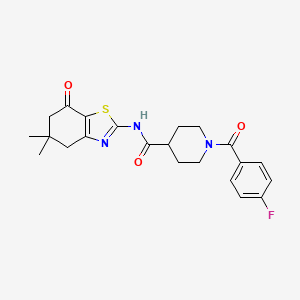 molecular formula C22H24FN3O3S B4734340 N-(5,5-dimethyl-7-oxo-4,5,6,7-tetrahydro-1,3-benzothiazol-2-yl)-1-(4-fluorobenzoyl)piperidine-4-carboxamide 
