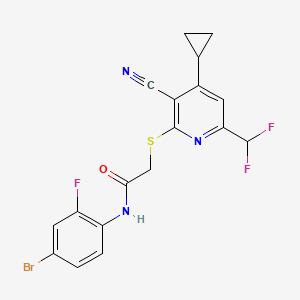molecular formula C18H13BrF3N3OS B4734712 N~1~-(4-BROMO-2-FLUOROPHENYL)-2-{[3-CYANO-4-CYCLOPROPYL-6-(DIFLUOROMETHYL)-2-PYRIDYL]SULFANYL}ACETAMIDE 