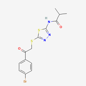 molecular formula C14H14BrN3O2S2 B4734779 N-(5-{[2-(4-bromophenyl)-2-oxoethyl]sulfanyl}-1,3,4-thiadiazol-2-yl)-2-methylpropanamide 